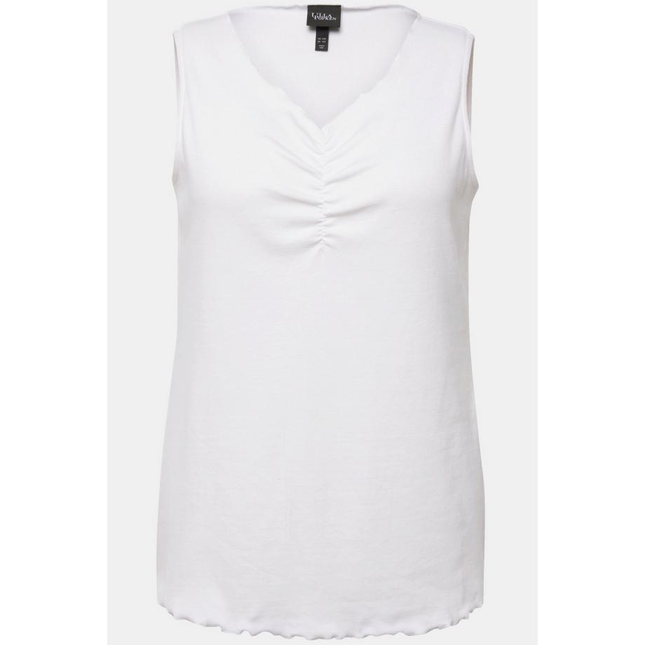 Ulla Popken Débardeur côtelé bords ondulés coupe Slim sans manches col en V  