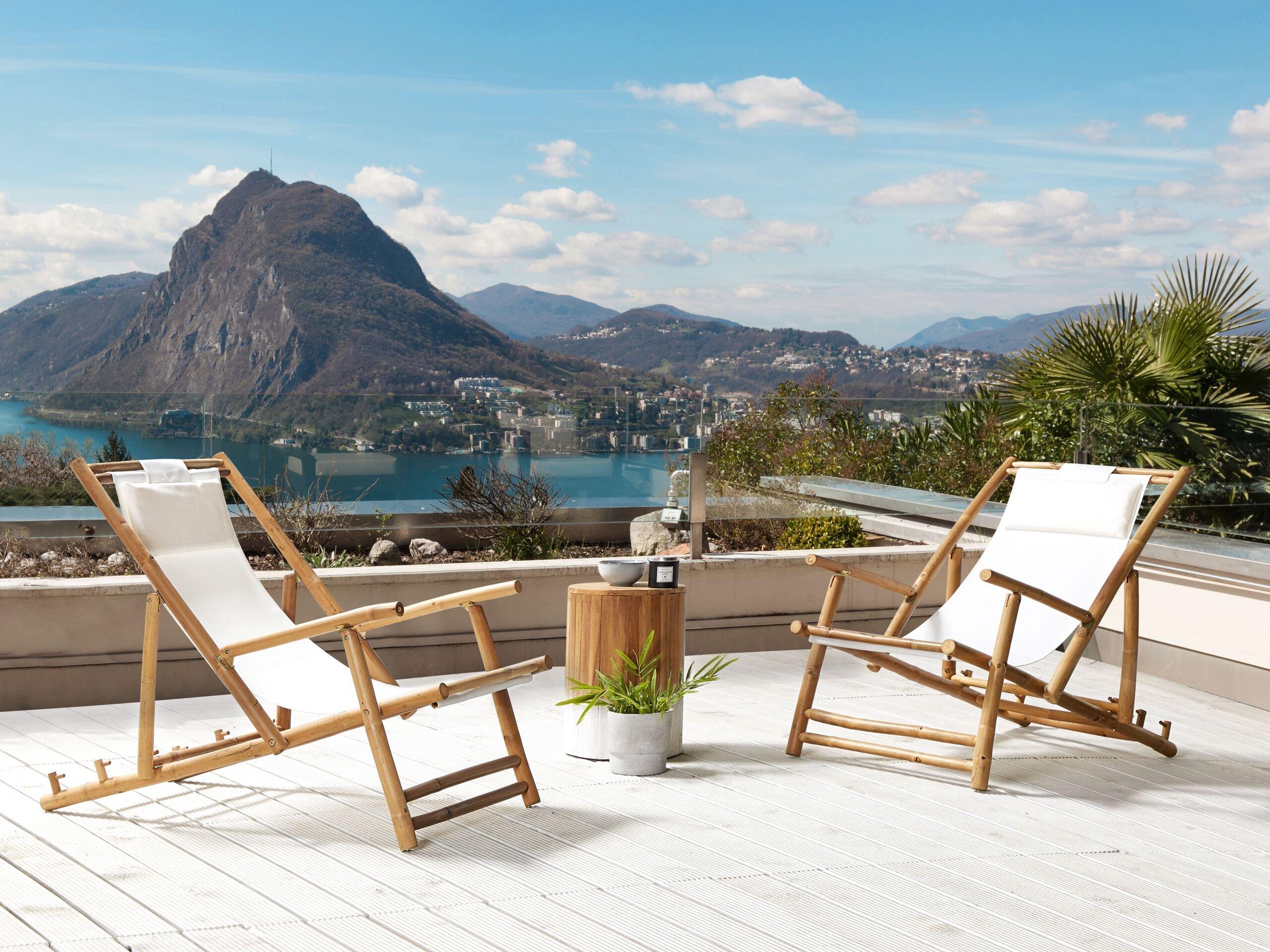 Beliani Set di 2 sedie a sdraio pieghevoli en Legno di bambù Boho ATRANI  