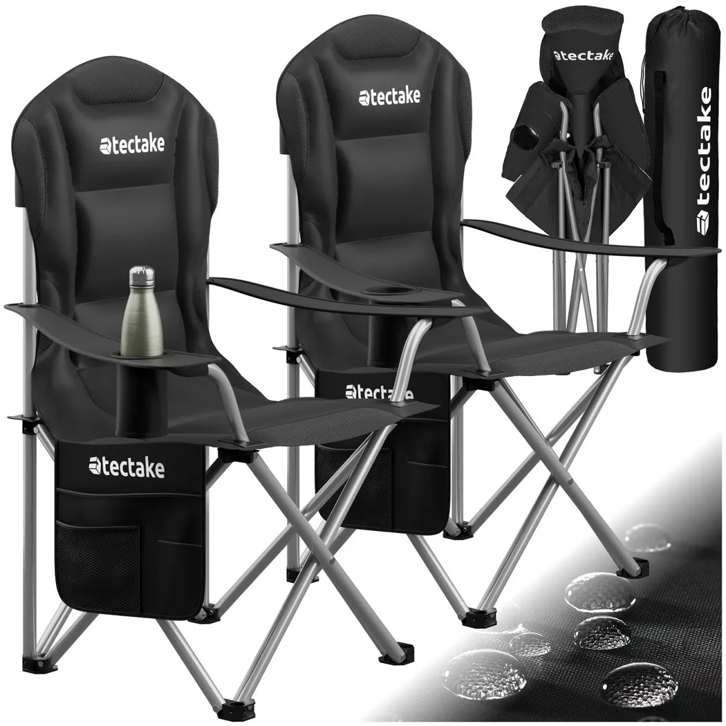 tectake® Gepolsterter Campingstuhl, faltbar, inkl. Tragetasche, wasserabweisendes 600D Oxford-Gewebe, 88,5 x 55 x 103 cm, Belastbarkeit 120 kg