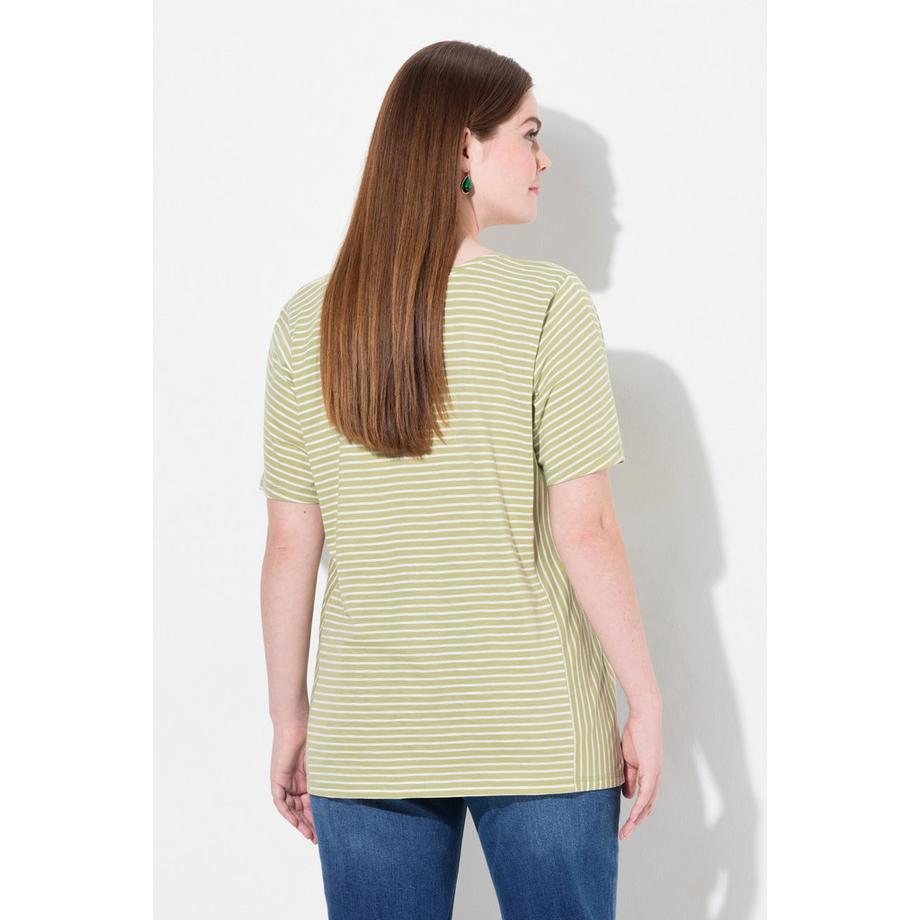 Ulla Popken Streifenmix Rundhals Halbarm T-Shirt Biobaumwolle  