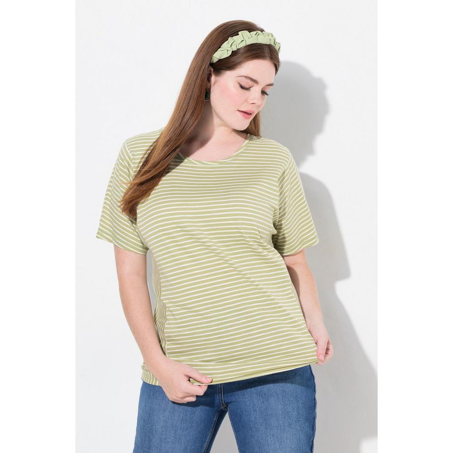Ulla Popken Streifenmix Rundhals Halbarm T-Shirt Biobaumwolle  