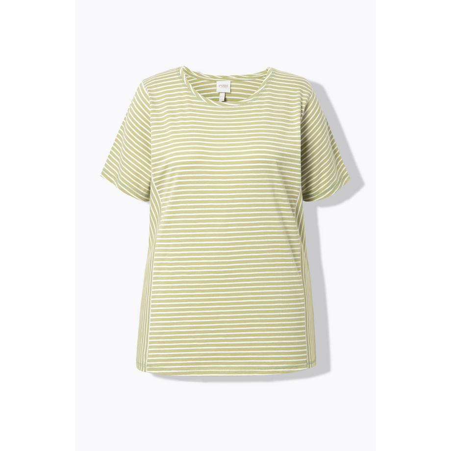 Ulla Popken Streifenmix Rundhals Halbarm T-Shirt Biobaumwolle  