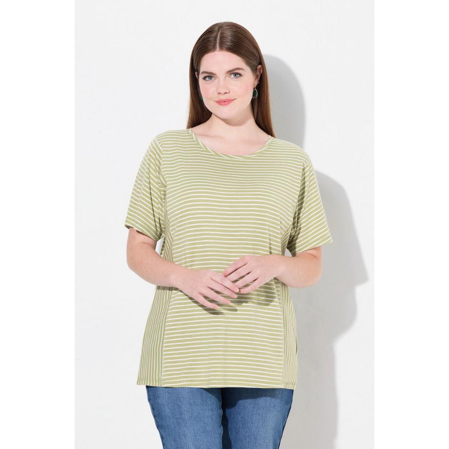Ulla Popken Streifenmix Rundhals Halbarm T-Shirt Biobaumwolle  