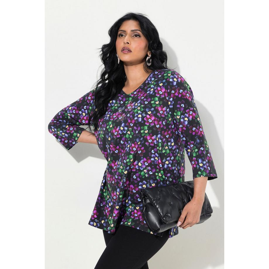 Ulla Popken Cotone Pima Linea ad A Manica 3/4 Scollo a V Maglietta  