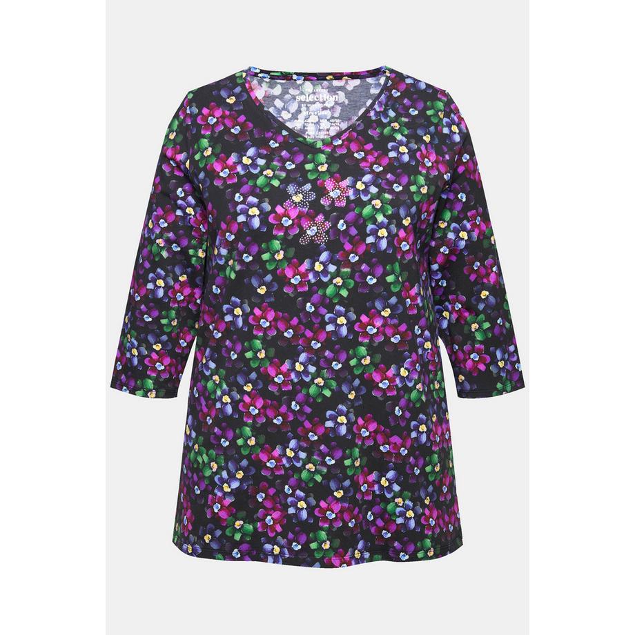 Ulla Popken Cotone Pima Linea ad A Manica 3/4 Scollo a V Maglietta  