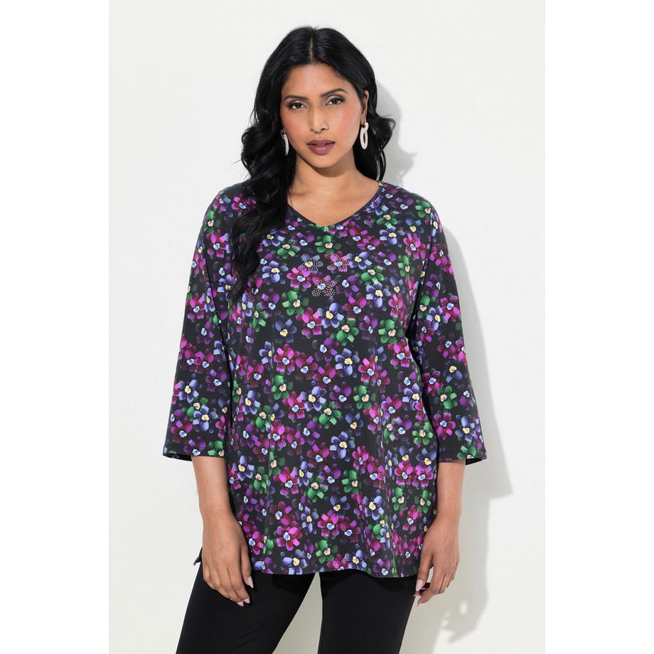 Ulla Popken Cotone Pima Linea ad A Manica 3/4 Scollo a V Maglietta  