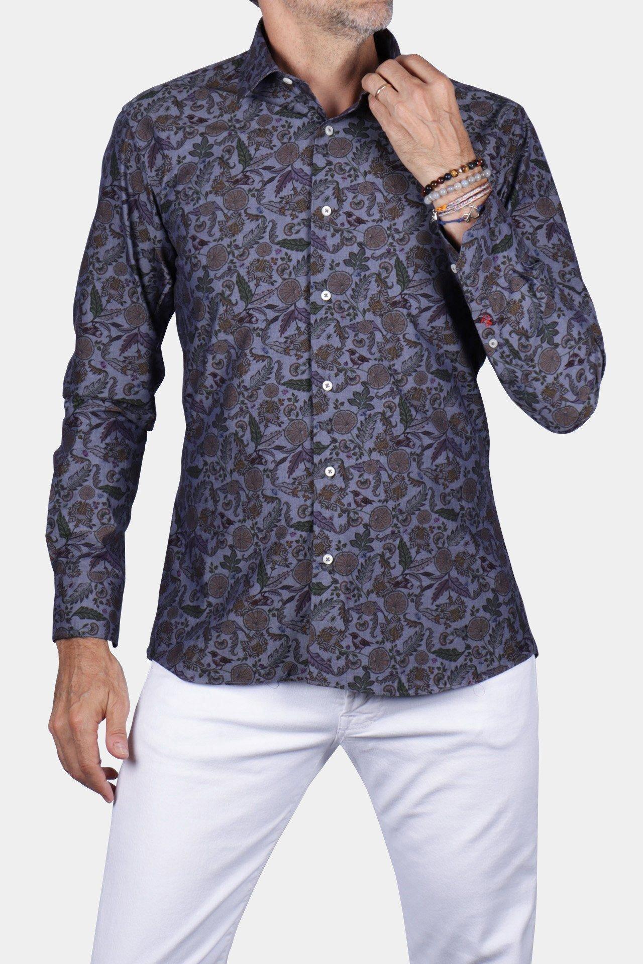 Image of Hemd Mit Blumendruck Herren Grau M