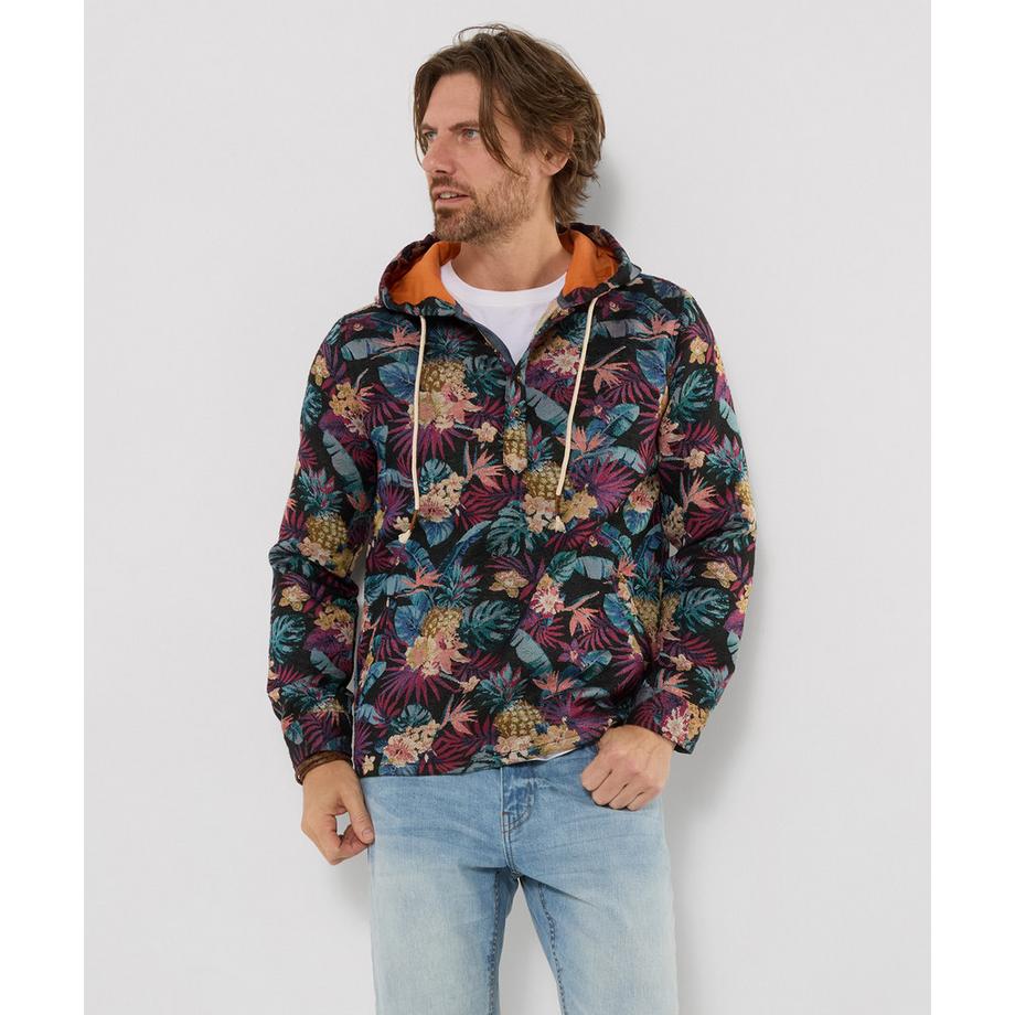 Jacquard-Kapuzenpullover mit tropischem Muster