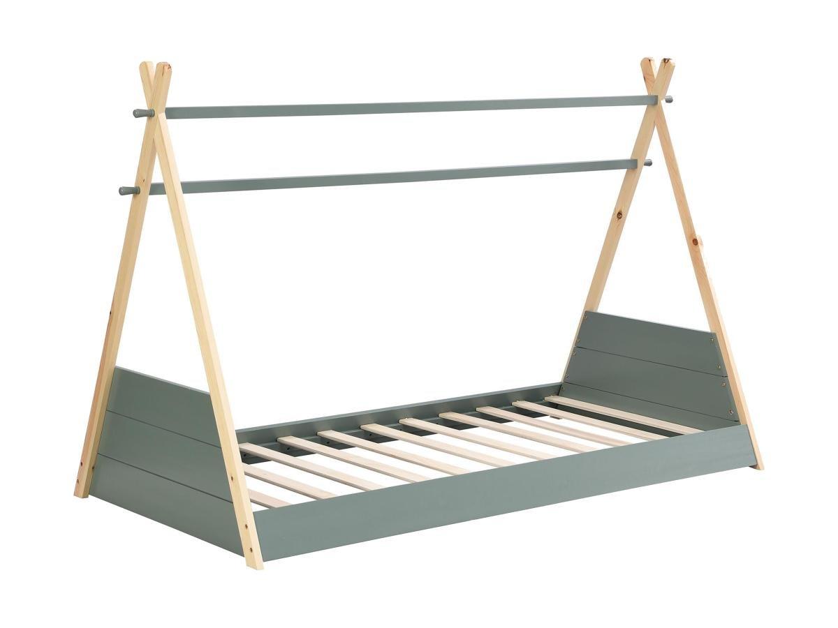 Image of Kinderbett Tipi-Bett - 90 x 190 cm - Kiefernholz - Naturfarben & Grün - SIOUX Kinderbett Tipi-Bett - 90 x 190 cm - Kiefernholz - Naturfarben & Grün - SIOUX