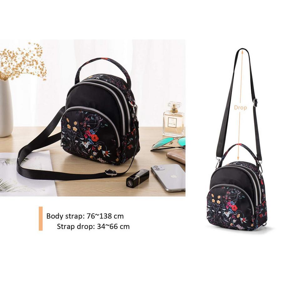 Only-bags.store Kleine florale Nylon Convertible Umhängetasche  
