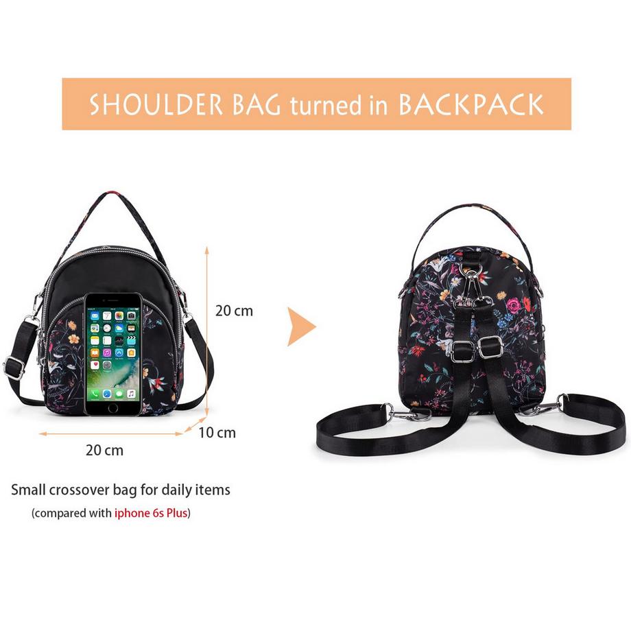 Only-bags.store Kleine florale Nylon Convertible Umhängetasche  