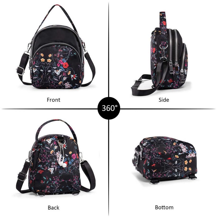 Only-bags.store Kleine florale Nylon Convertible Umhängetasche  