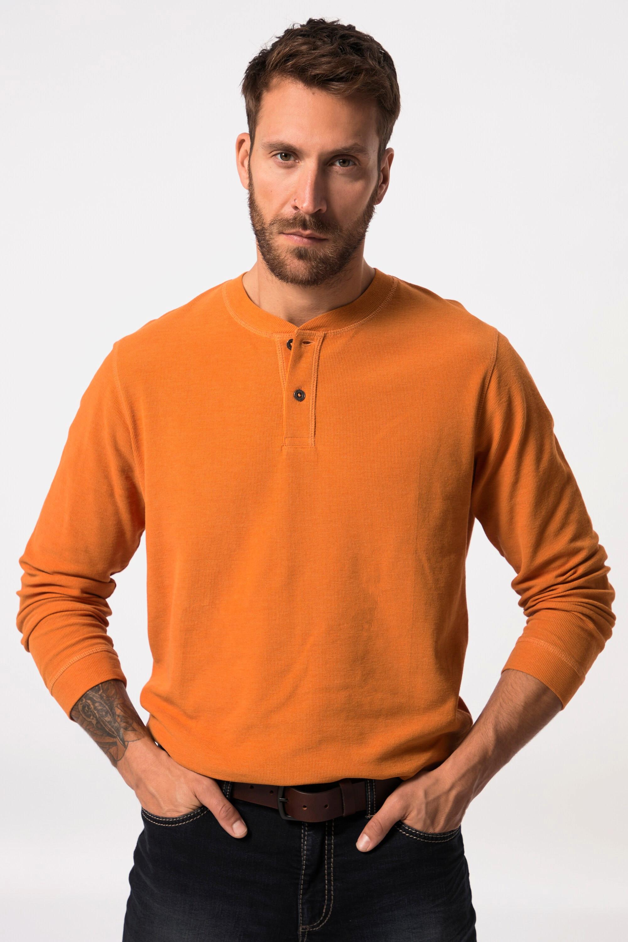 JP1880  T-shirt Henley à col rond, patte de boutonnage et manches longues - jusqu'au 8 XL 