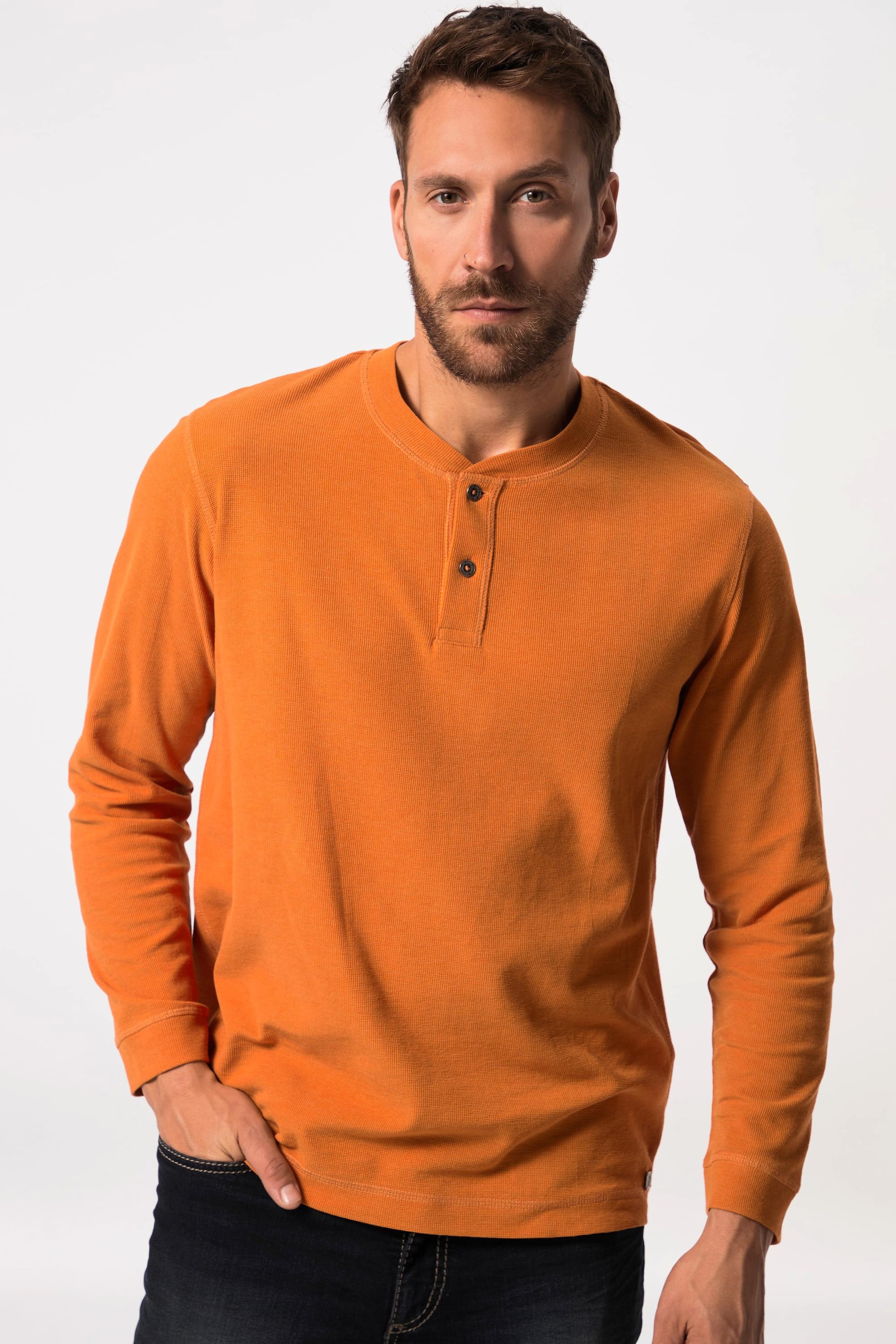 JP1880  T-shirt Henley à col rond, patte de boutonnage et manches longues - jusqu'au 8 XL 