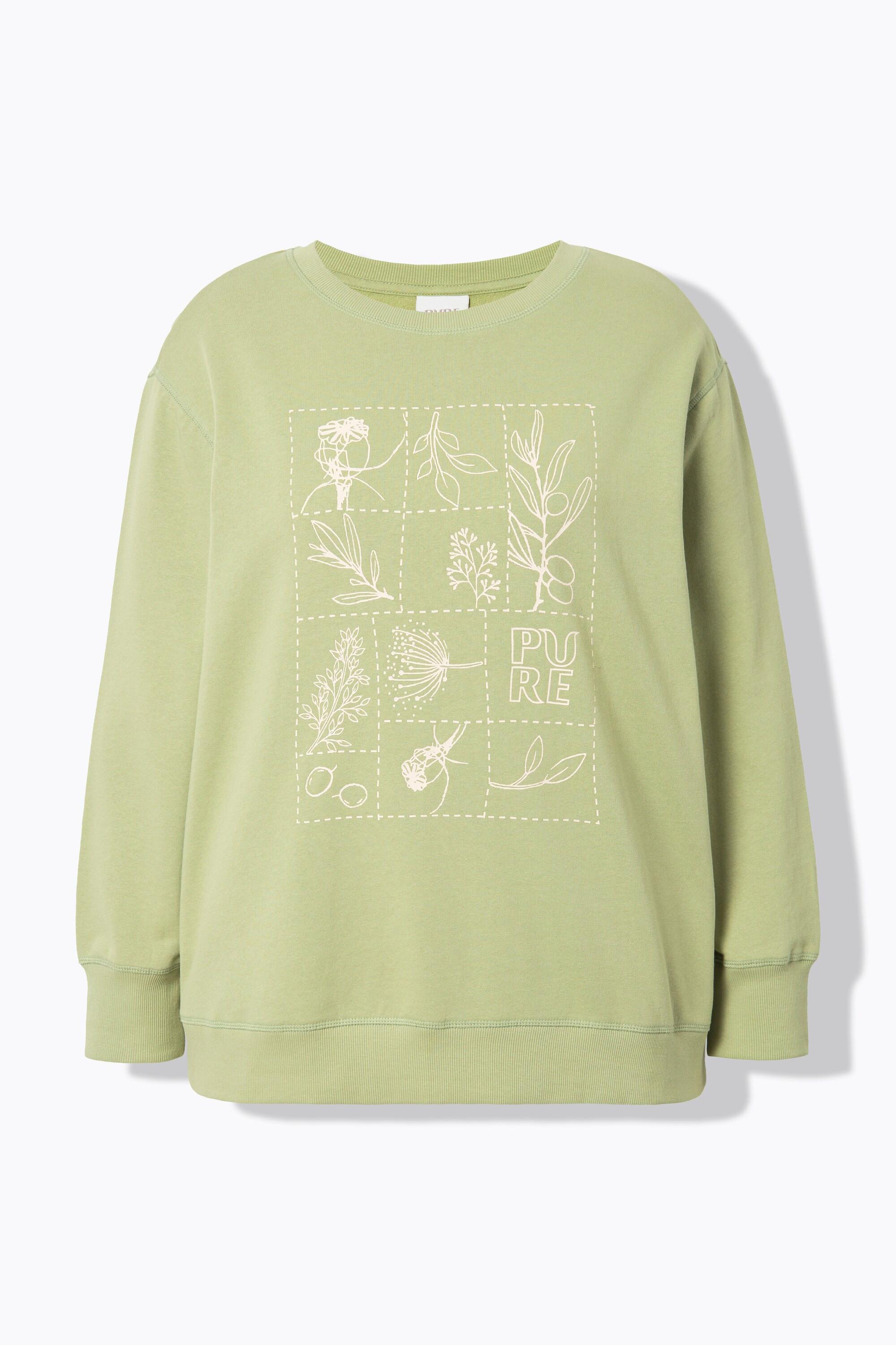 Ulla Popken  Sweatshirt, Motif Floral, Encolure Ronde, Manches Longues, Coton Bio 