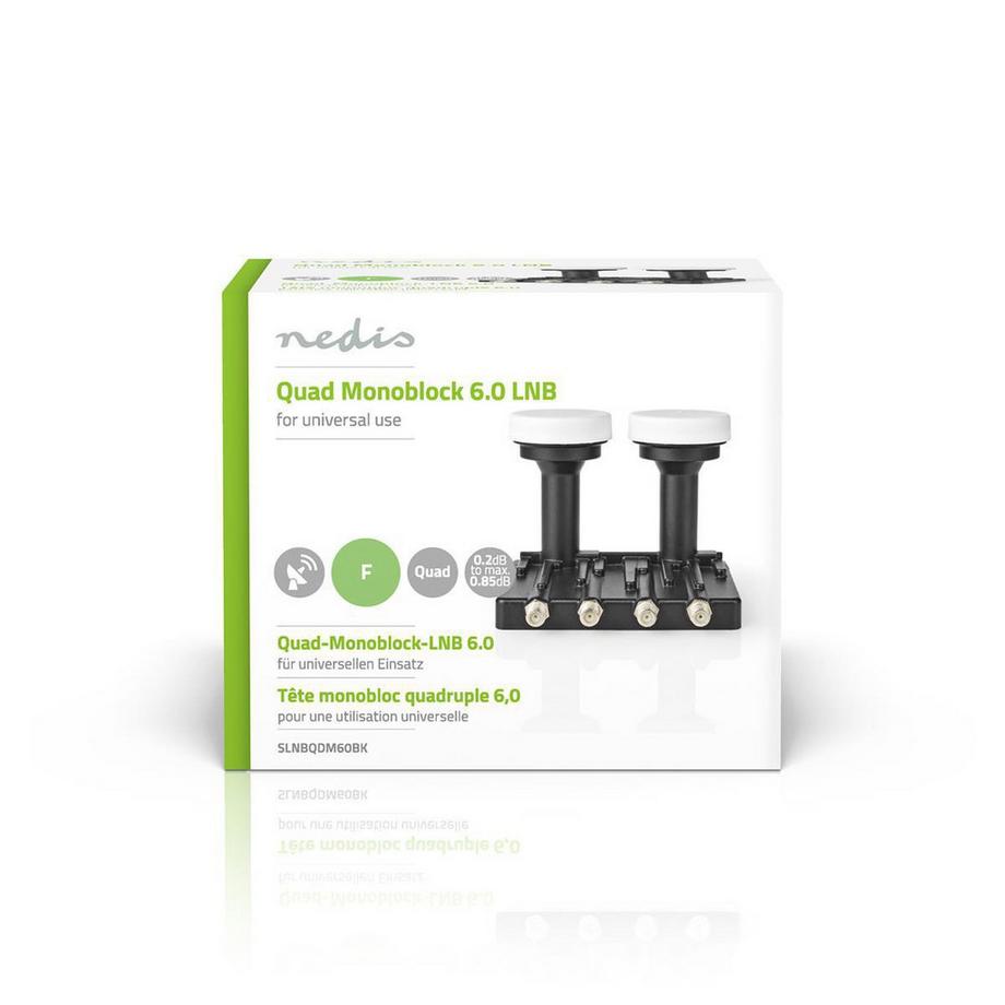 Nedis  LNB | Quad Monoblock 6.0° | Ausgangsstecker: 4x F-Stecker | Rauschfaktorbereich: 0.85 dB | Konvertierungsgewinn: 52 - 67 dB | Schwarz | Geeignet für: Astra+ / Hotbird 