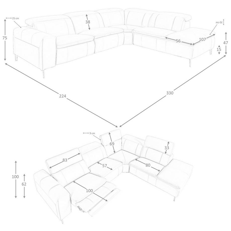 ANGEL CERDA Relaxsofa mit Chaiselongue rechts in Leder  