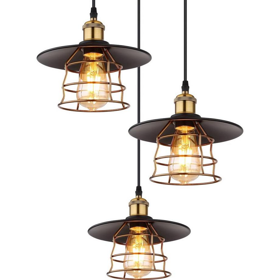 mutoni Lampe à suspension Viejo métal noir mat 3xE27  