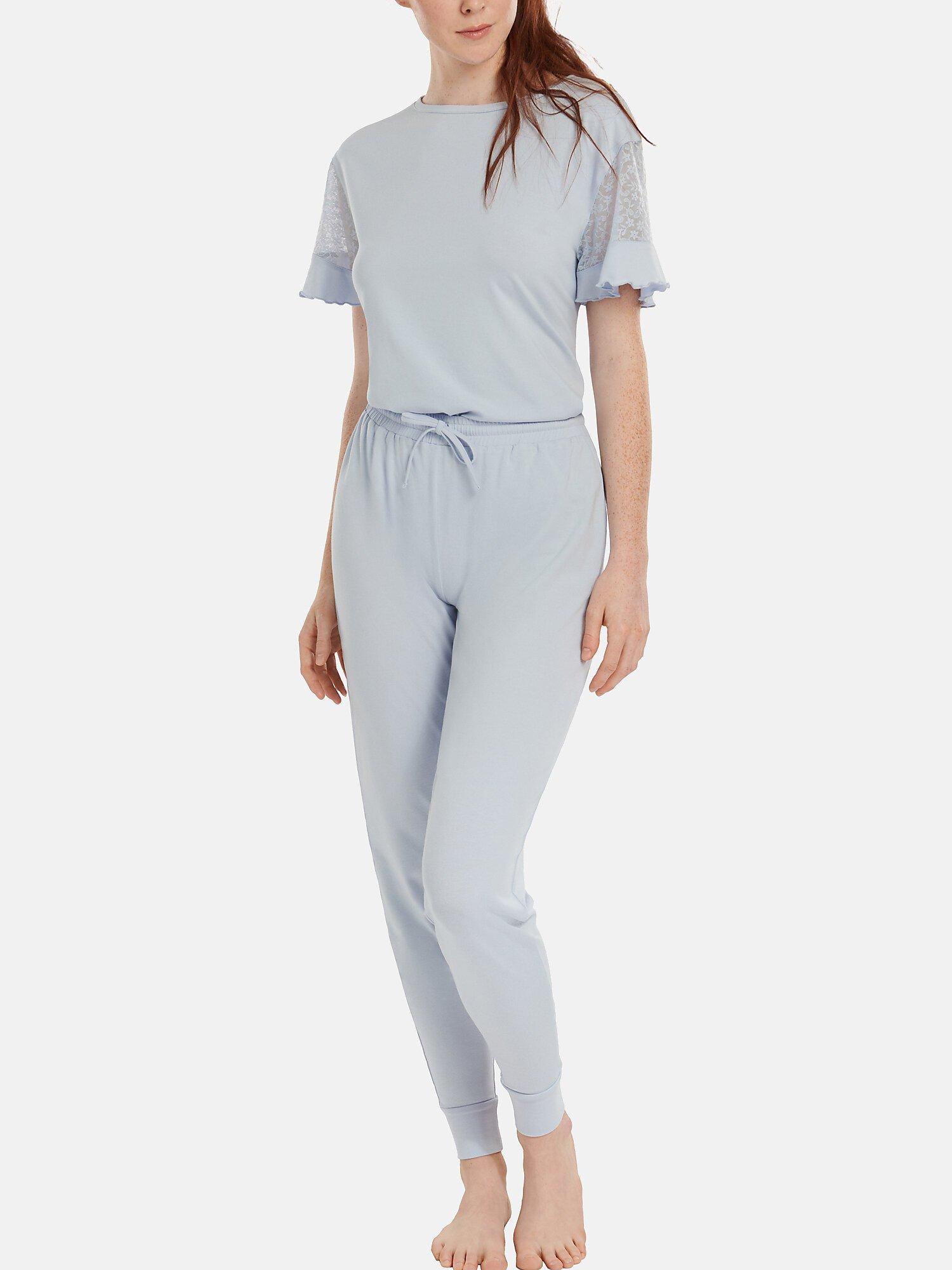 Image of Pyjama Hausanzug Hose Top Kurzarm Smooth Unisex Himmelblau XL