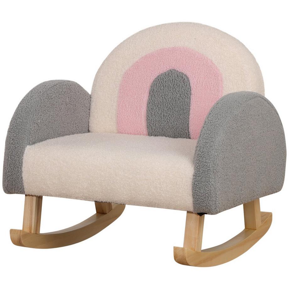 Northio Canapé Enfant Fauteuil À Bascule Fauteuil Enfant Moelleux En Imitation Cuir D'Agneau, Bois D'Eucalyptus, Gris, Pour 3-5 Ans, Confortable Pour Les Tout-Petits  