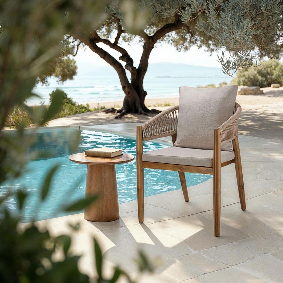 Tectake Chaise de jardin MANACOR Bois d'acacia lasuré et résistant aux intempéries  