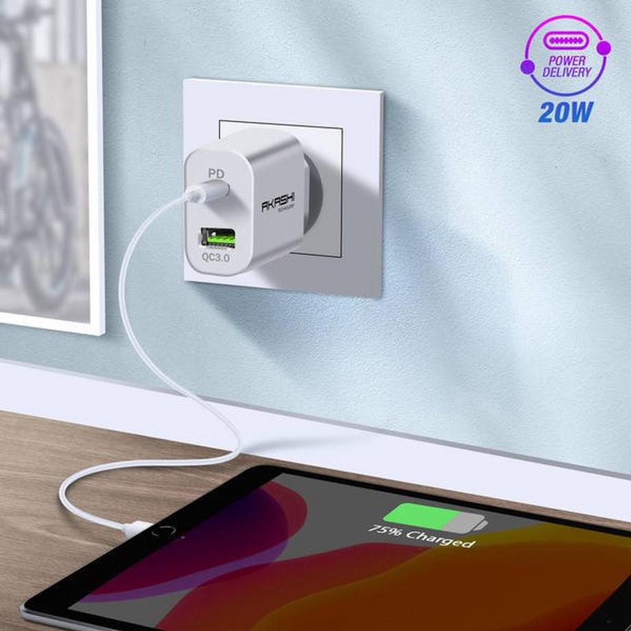 Akashi  Chargeur Secteur USB 3.0, USB Type-C 