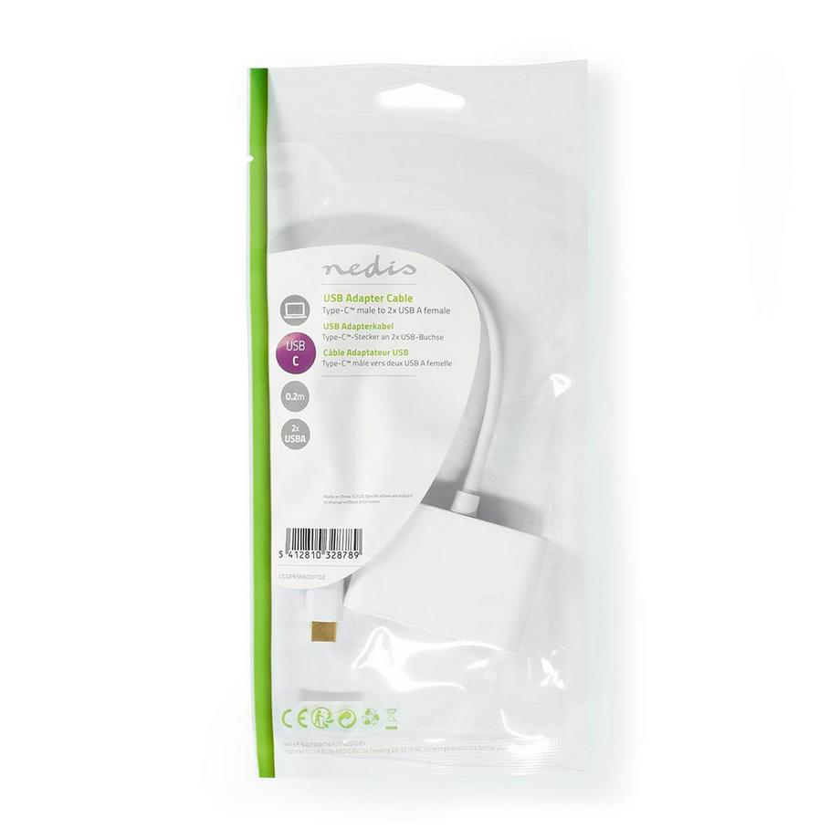 Nedis  USB-Multi-Port-Adapter | USB 3.2 Gen 1 | USB-C™ Male | 2x USB-A | 5 Gbps | 0,20 m | Rund | Vernickelt | PVC | Weiß | Kunststoffbeutel 