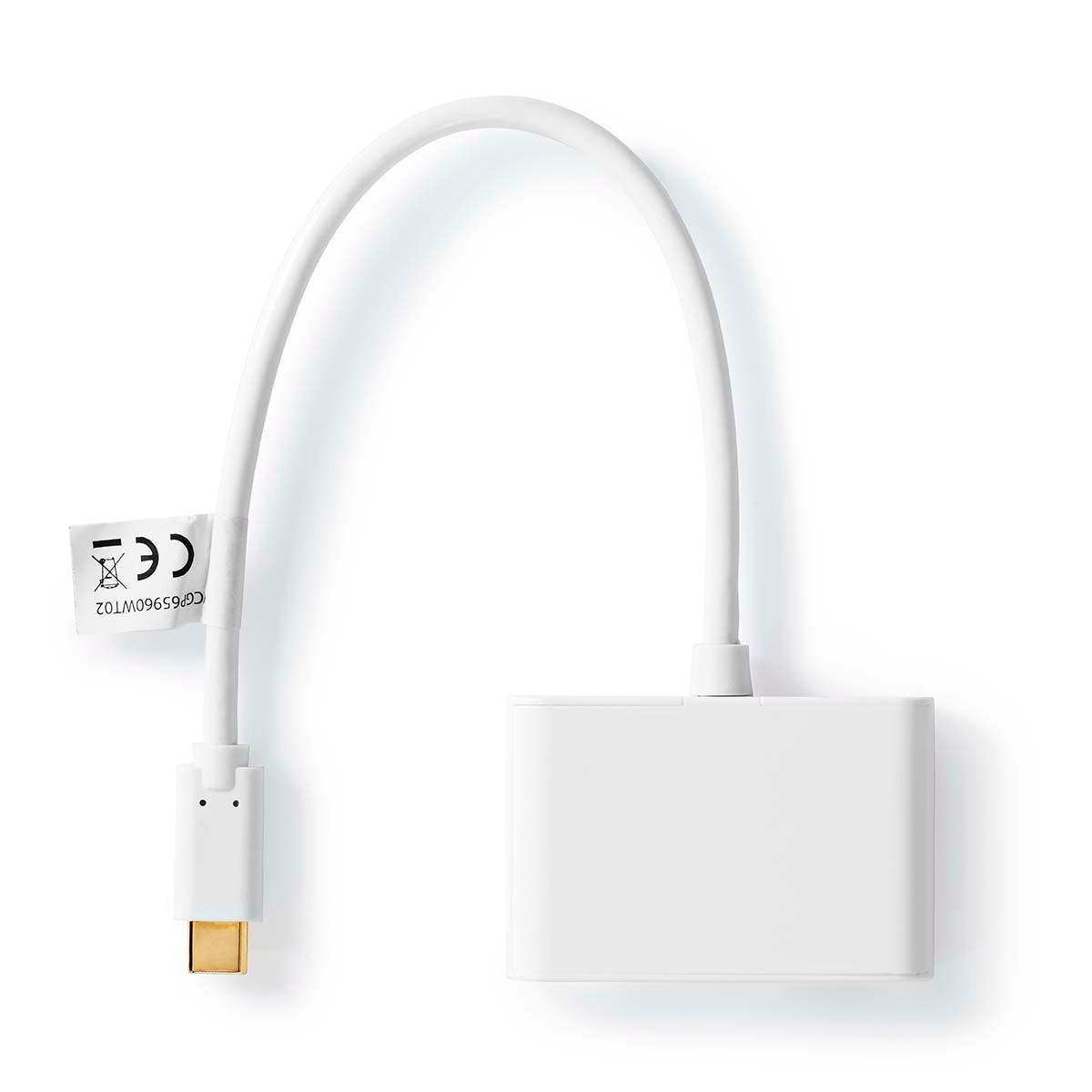 USB-Multi-Port-Adapter | USB 3.2 Gen 1 | USB-C™ Male | 2x USB-A | 5 Gbps | 0,20 m | Rund | Vernickelt | PVC | Weiß | Kunststoffbeutel