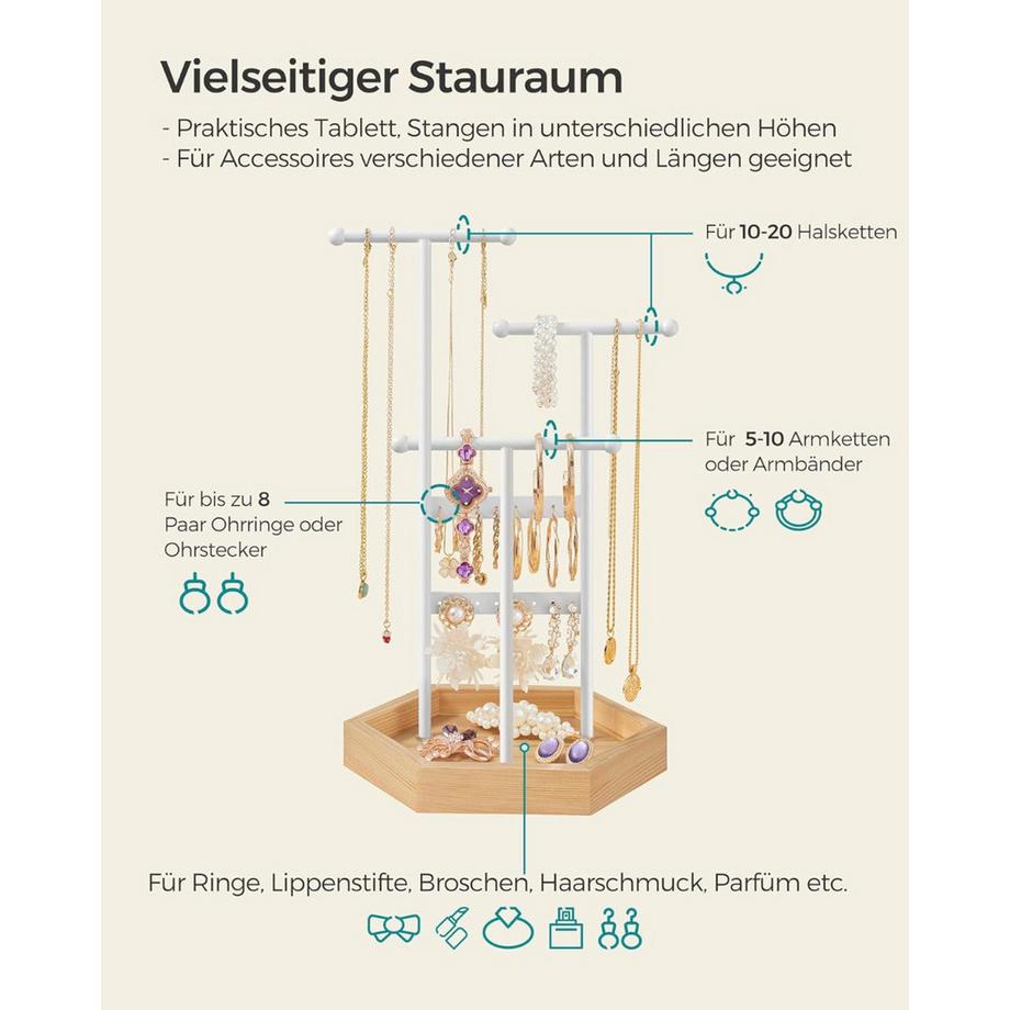 Songmics  Schmuckständer Schmuckhalte, 4 getrennte Bereiche Metall 