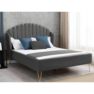 Vente-unique Letto 160 x 200 con con testata letto ondulata Velluto Grigio + Materasso - SAGALI  