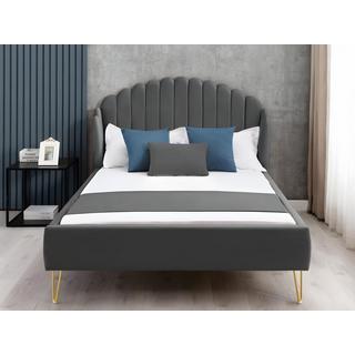 Vente-unique Letto 160 x 200 con con testata letto ondulata Velluto Grigio + Materasso - SAGALI  