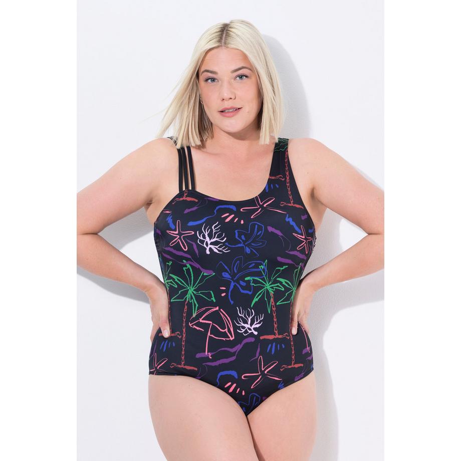 Ulla Popken Maillot de bain imprimé plage bonnets souples recyclé  