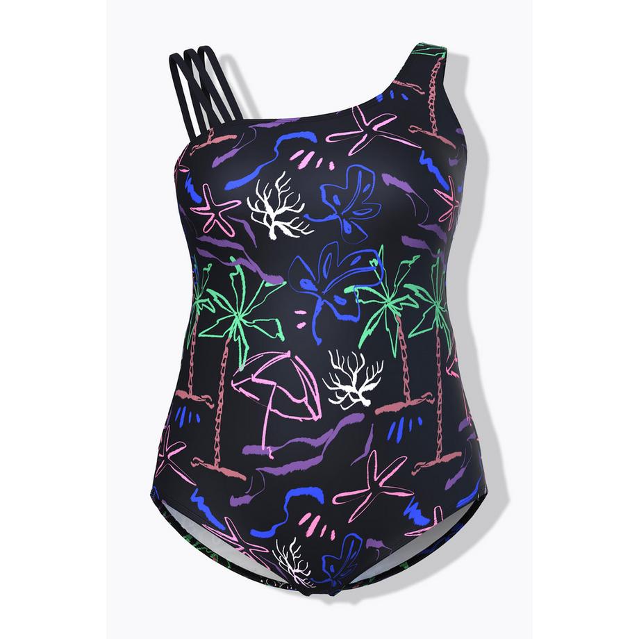 Ulla Popken Maillot de bain imprimé plage bonnets souples recyclé  