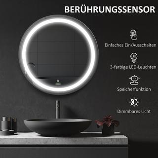 Northio  Specchio da bagno, specchio da bagno a LED Ø60 cm con 3 colori di luce, specchio da parete con funzione touch, funzione memory, IP44, nero 