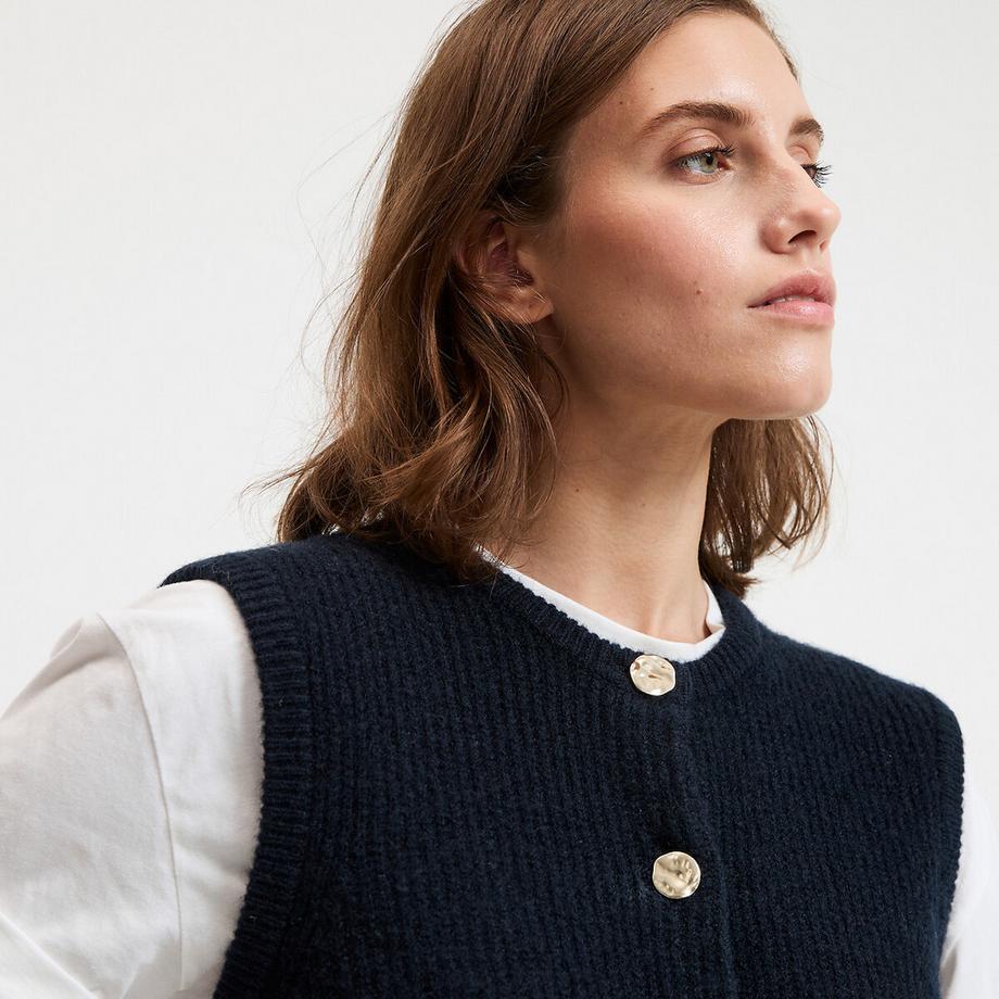 La Redoute Collections Cardigan Senza Maniche in Maglia Grossa Abbottonato Girocollo  