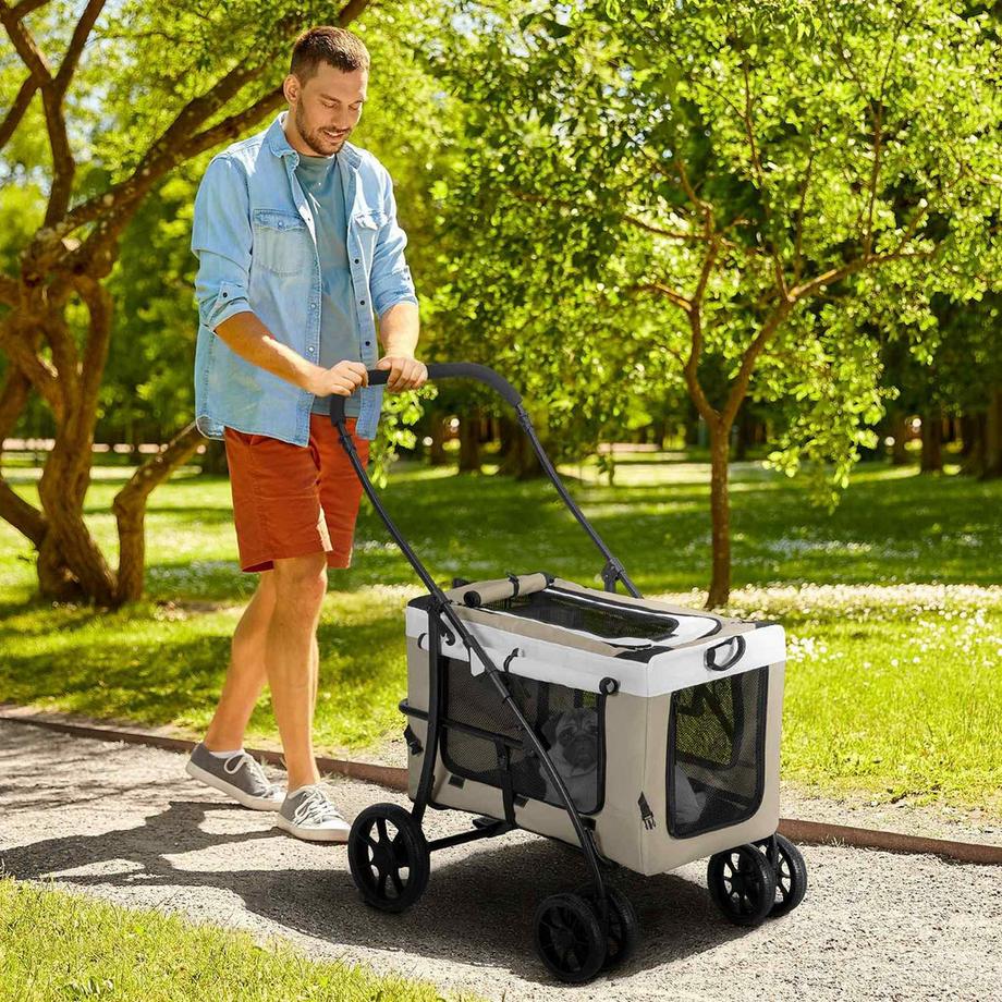 Northio  Poussette Pliable pour Chiens Chats, Sac de Transport Amovible, Bretelles, 4 Roues avec Freins, Oxford 600D 81 x 58 x 97,5 cm Kaki 