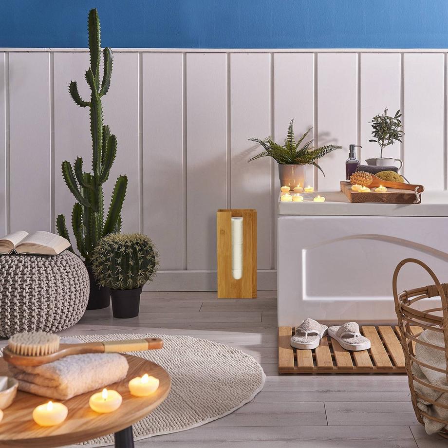 B2X Porte-papier toilette sur pied en bambou  