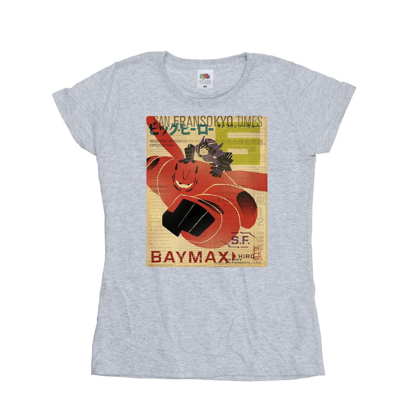 Image of Big Hero 6 Baymax Flying Baymax Newspaper Tshirt Damen Grau M