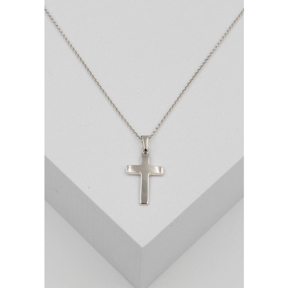 MUAU Schmuck  Anhänger Balken-Kreuz Weissgold 750, 25x12mm 