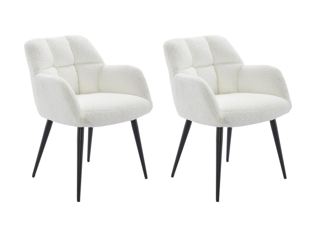 PASCAL MORABITO Lot de 2 chaises avec accoudoirs - Tissu bouclette et métal noir - Blanc - PEGA de Pascal MORABITO  