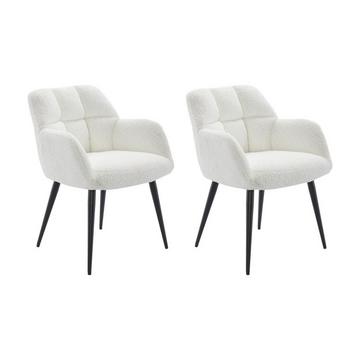 Lot de 2 chaises avec accoudoirs - Tissu bouclette et métal noir - Blanc - PEGA de Pascal MORABITO