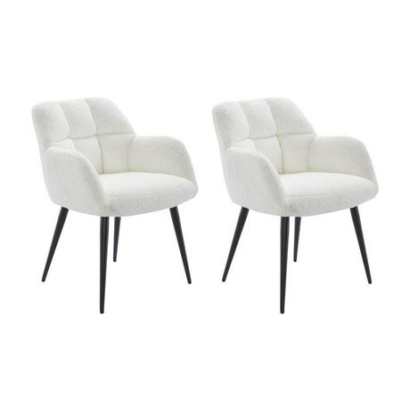 PASCAL MORABITO Lot de 2 chaises avec accoudoirs - Tissu bouclette et métal noir - Blanc - PEGA de Pascal MORABITO  