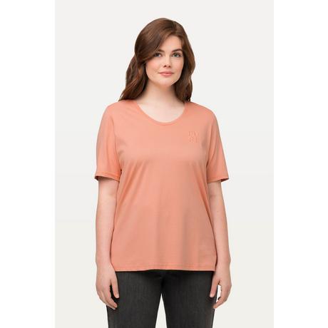 Ulla Popken  T-shirt di cotone biologico con PURE, scollatura a V e mezze maniche 