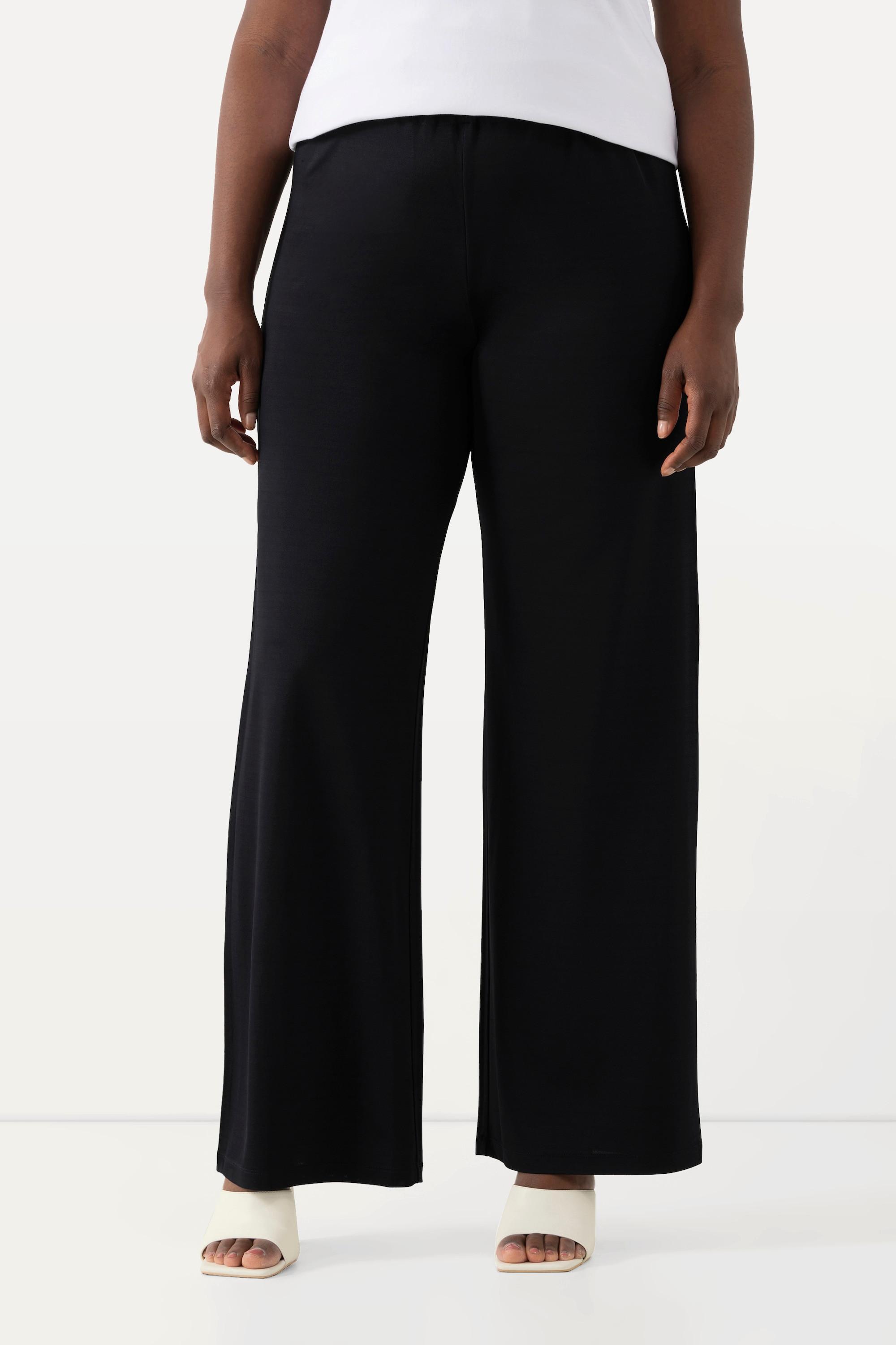 Ulla Popken  Pantalon slinky. Maille piquée. Jambe large, taille élastique. 