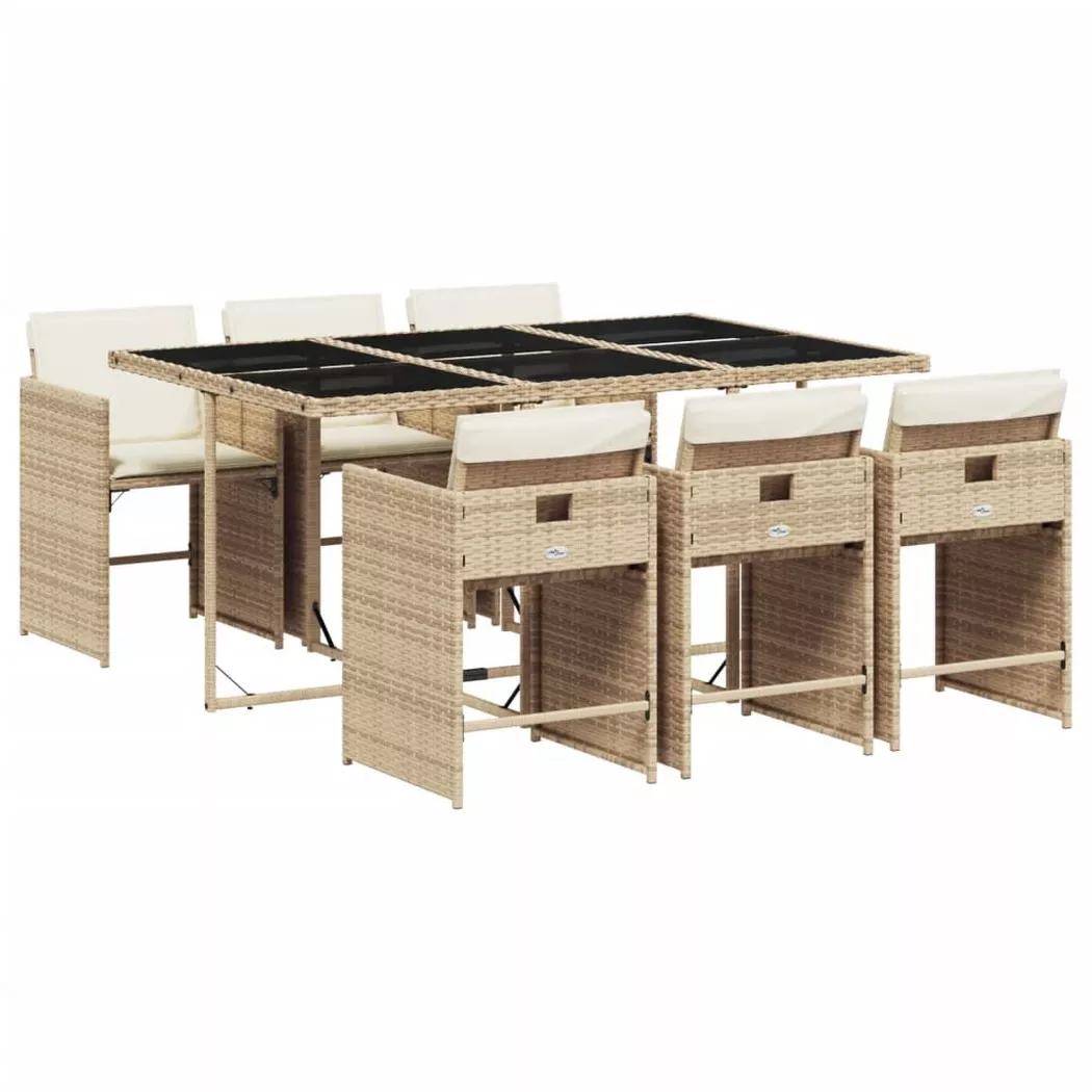 vidaXL Ensemble à manger de jardin et coussins 7 pcs beige poly rotin