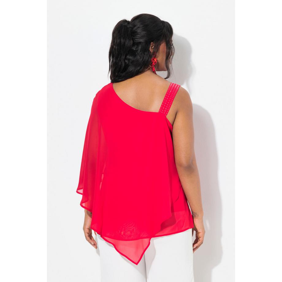 Ulla Popken Blouse Chiffon One Shoulder Voile Asymétrique Coupe Évasée Manche 3/4  