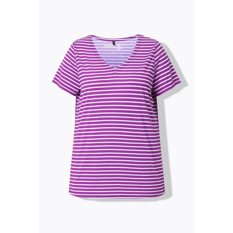 Ulla Popken T-shirt technique rayé Col V Manches courtes Coupe Classic  