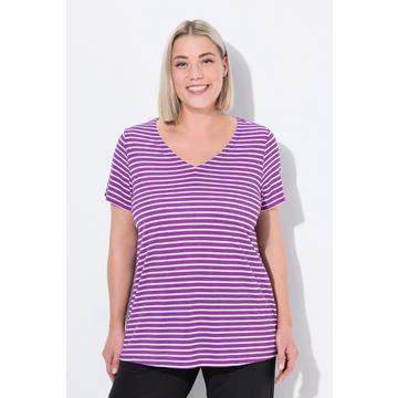 T-shirt technique rayé. Col V et manches courtes. Coupe Classic