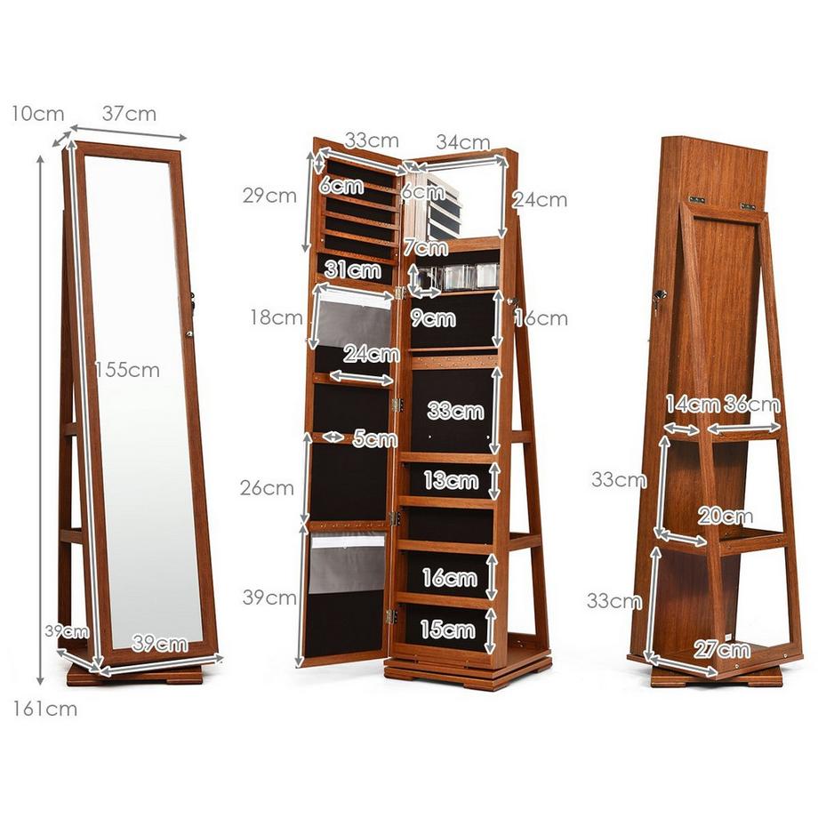 Northio Armadietto per gioielli e scaffale a scala in legno 2 in 1 con specchio a figura intera  