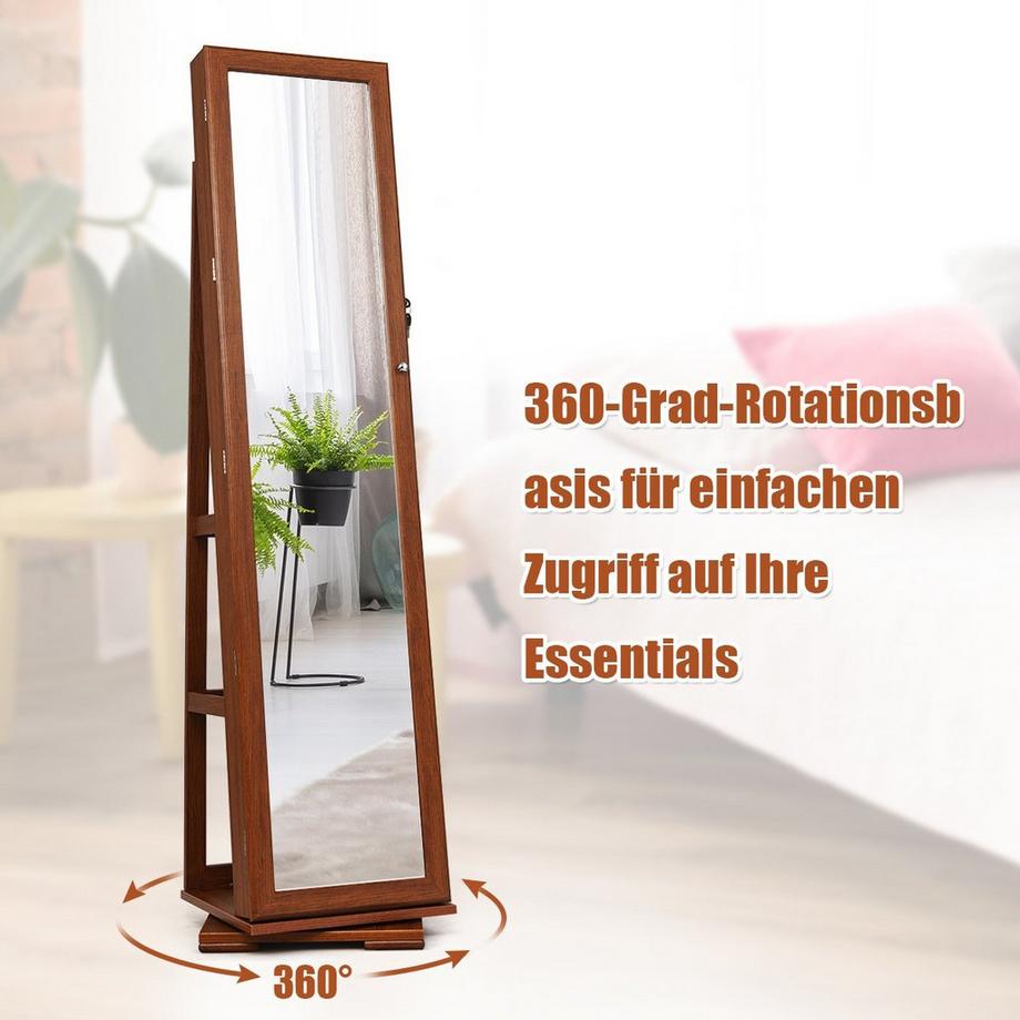 Northio Armadietto per gioielli e scaffale a scala in legno 2 in 1 con specchio a figura intera  